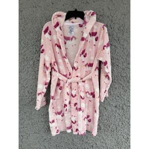 Girls Unicorn Hooded Bathrobe 9-12 Years Pink Plush Belted Robe